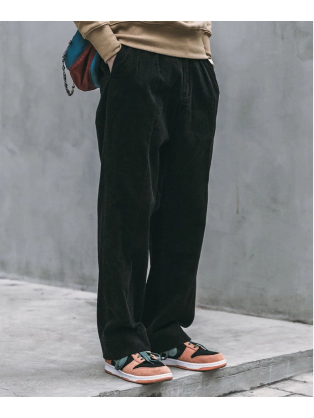 NON STOCK Corduroy Pants Men Pleated Casual Trousers Loose Workwear L - Picture 6 of 16